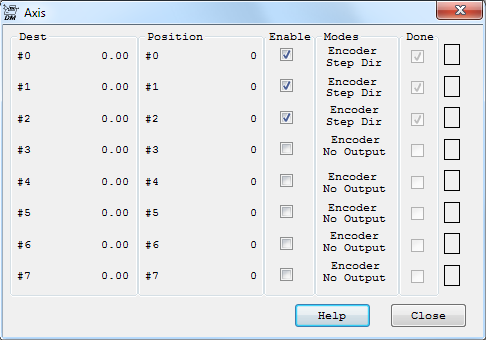 Axis Status Screen