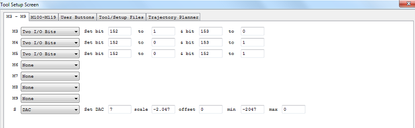 Tool Setup Screen